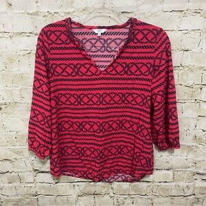 Crown & Ivy Pink Blue Rope Nautical Print Top